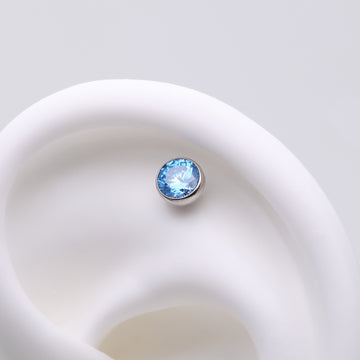 Detail View 1 of Implant Grade Titanium OneFit Threadless Bezel Set Sparkle Gem Top Part-Aqua
